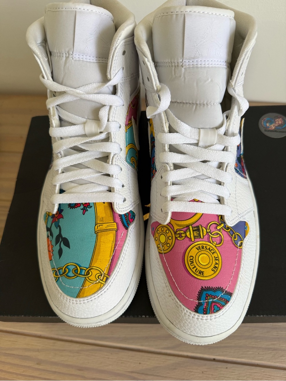 Jordan Men’s Athletic High-Tops White with Pink, Teal, Yellow & Gold Accents